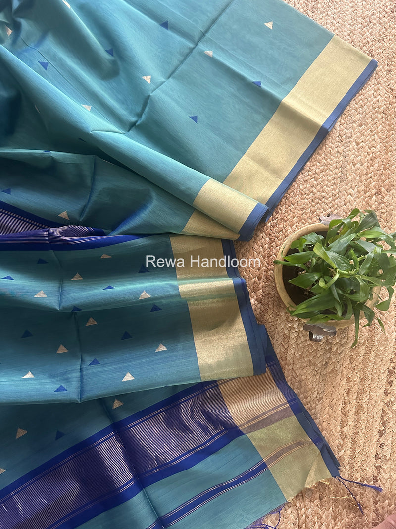 Aqua Blue Triangle Butti Maheshwari Saree SB0178