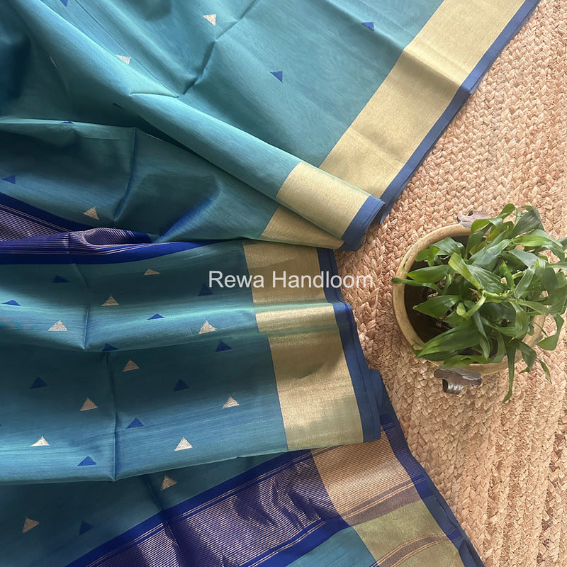 Aqua Blue Triangle Butti Maheshwari Saree SB0178