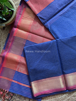 Maheshwari Blue Zari Checks Saree ZCHX049