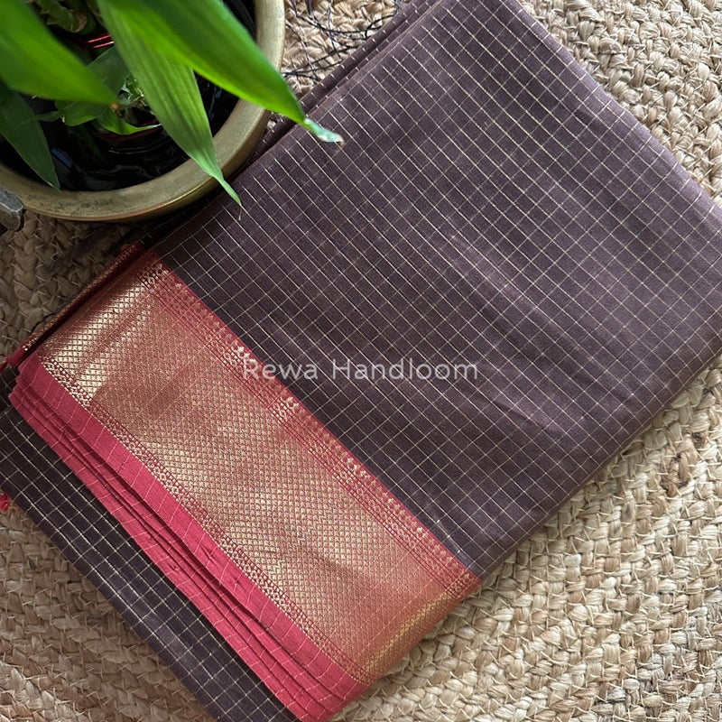 Maheshwari Brown Zari Checks Saree ZCHX157