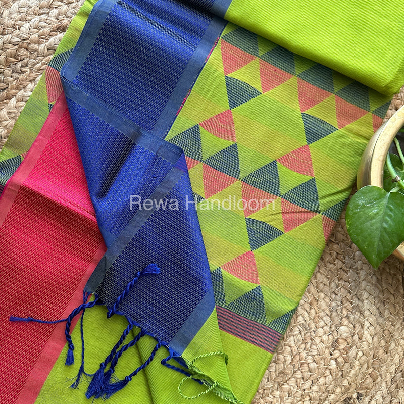 Maheshwari Parrot Green Heavy Pallu Saree-DPS01