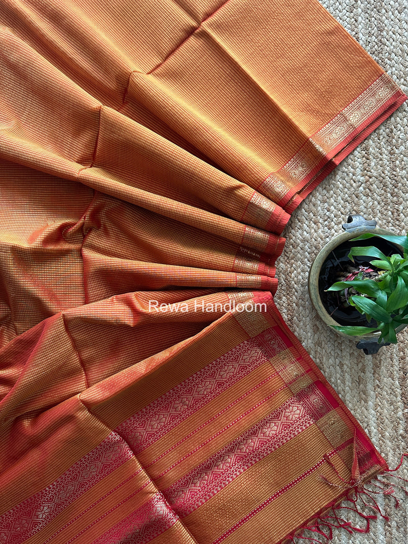 Maheshwari Golden Yellow Garbha Reshami Rich Pallu Silk Saree GRPS08