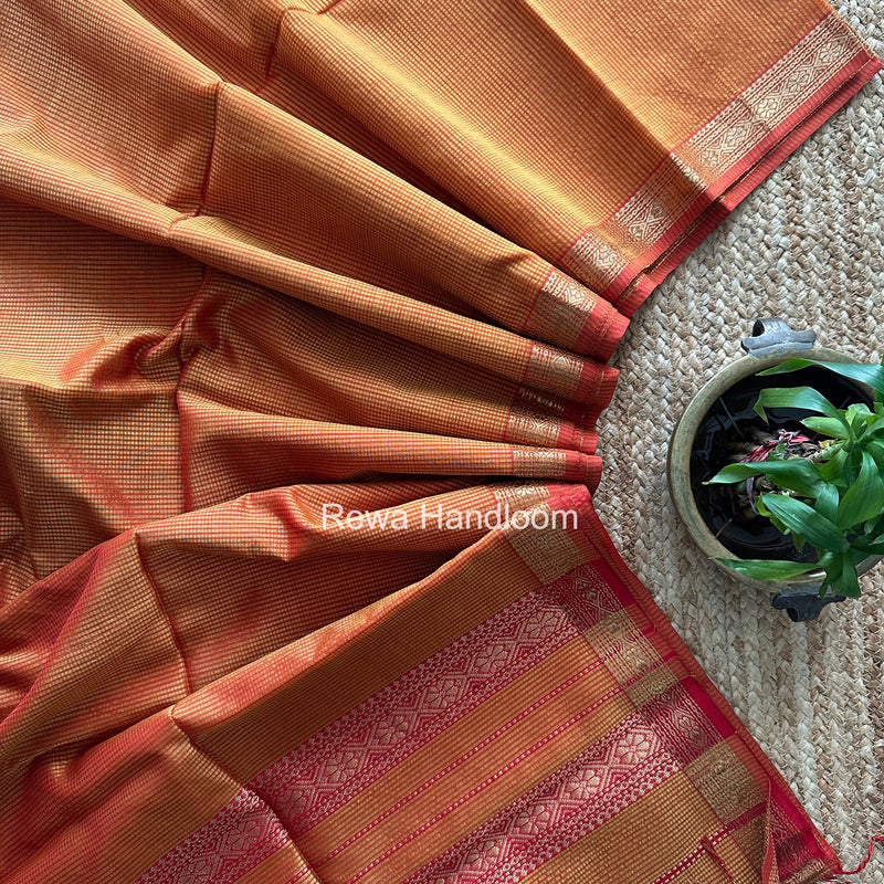 Maheshwari Golden Yellow Garbha Reshami Rich Pallu Silk Saree GRPS08