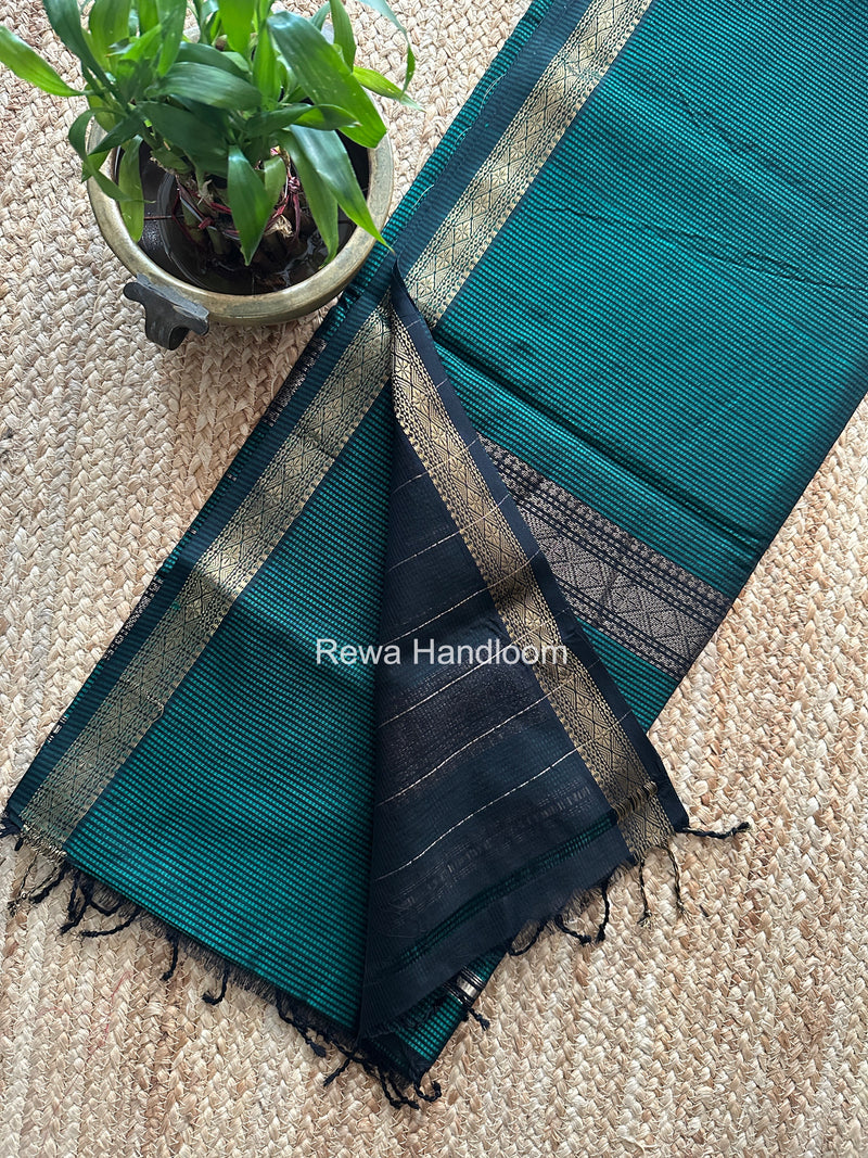 Maheshwari Bottle Green Garbha Reshami Rich Pallu Silk Saree GRPS07