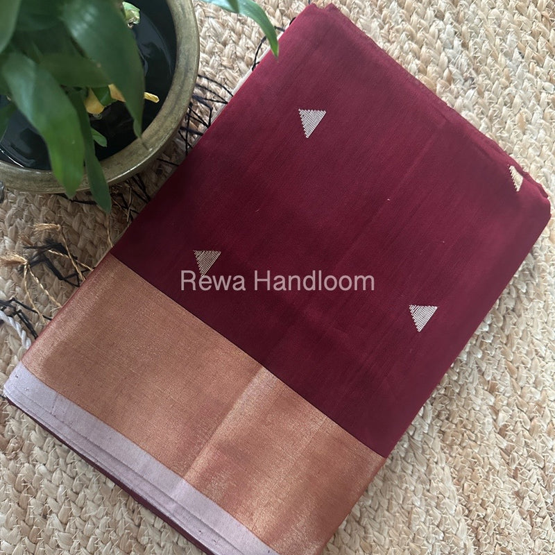 Maroon Zari Butti Maheshwari Saree SB0146
