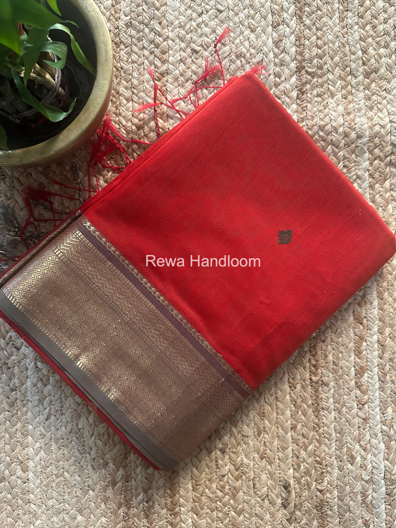 Maheshwari Rust Flower Butti Saree PTB0161