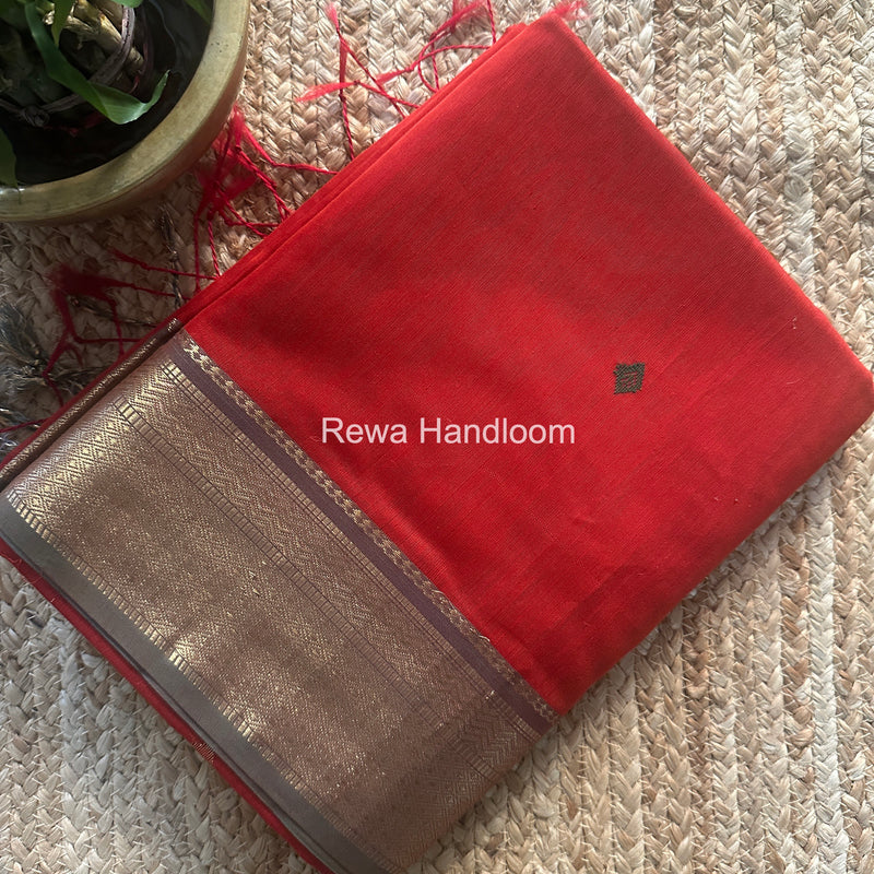 Maheshwari Rust Flower Butti Saree PTB0161