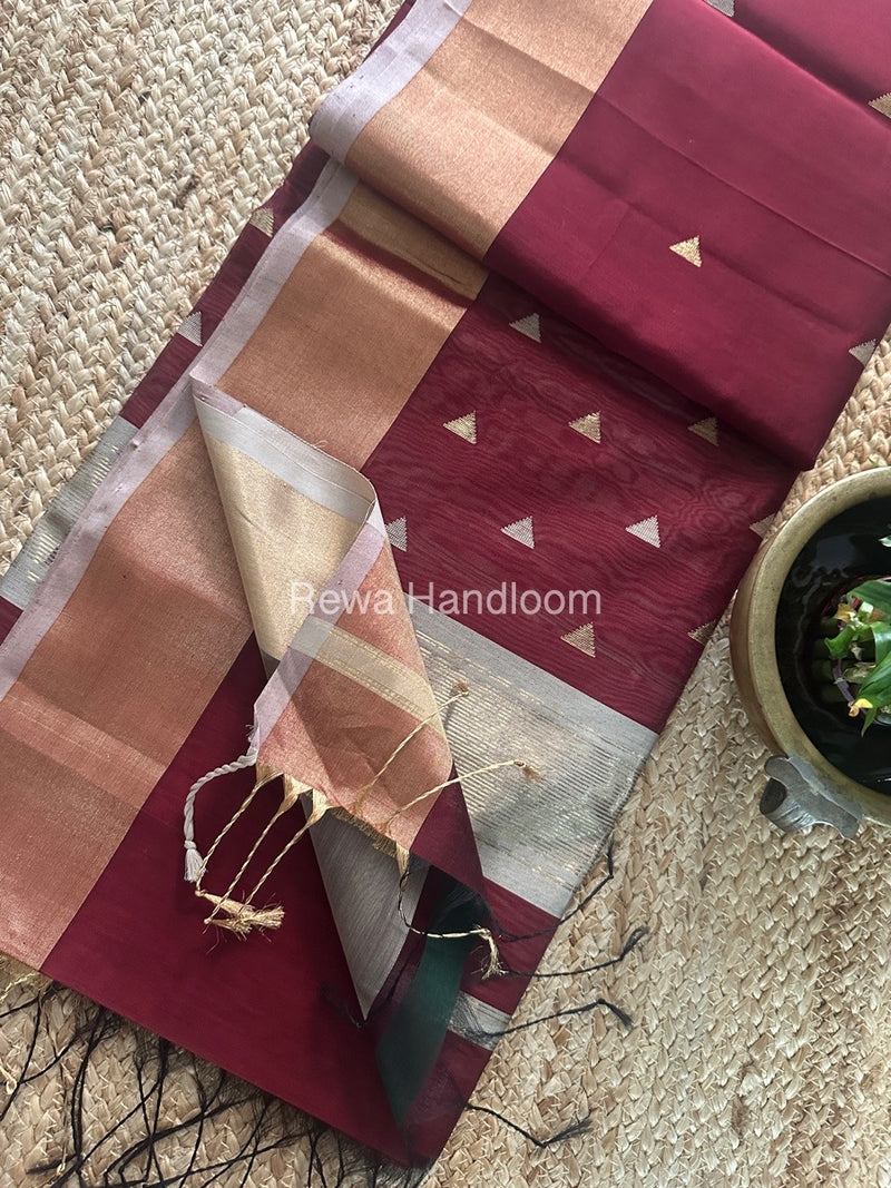 Maroon Zari Butti Maheshwari Saree SB0146