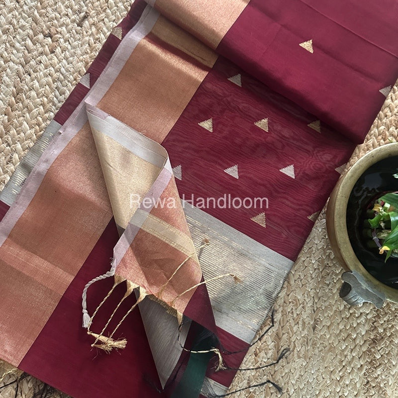 Maroon Zari Butti Maheshwari Saree SB0146