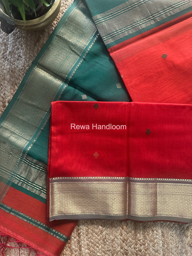 Maheshwari Rust Flower Butti Saree PTB0161