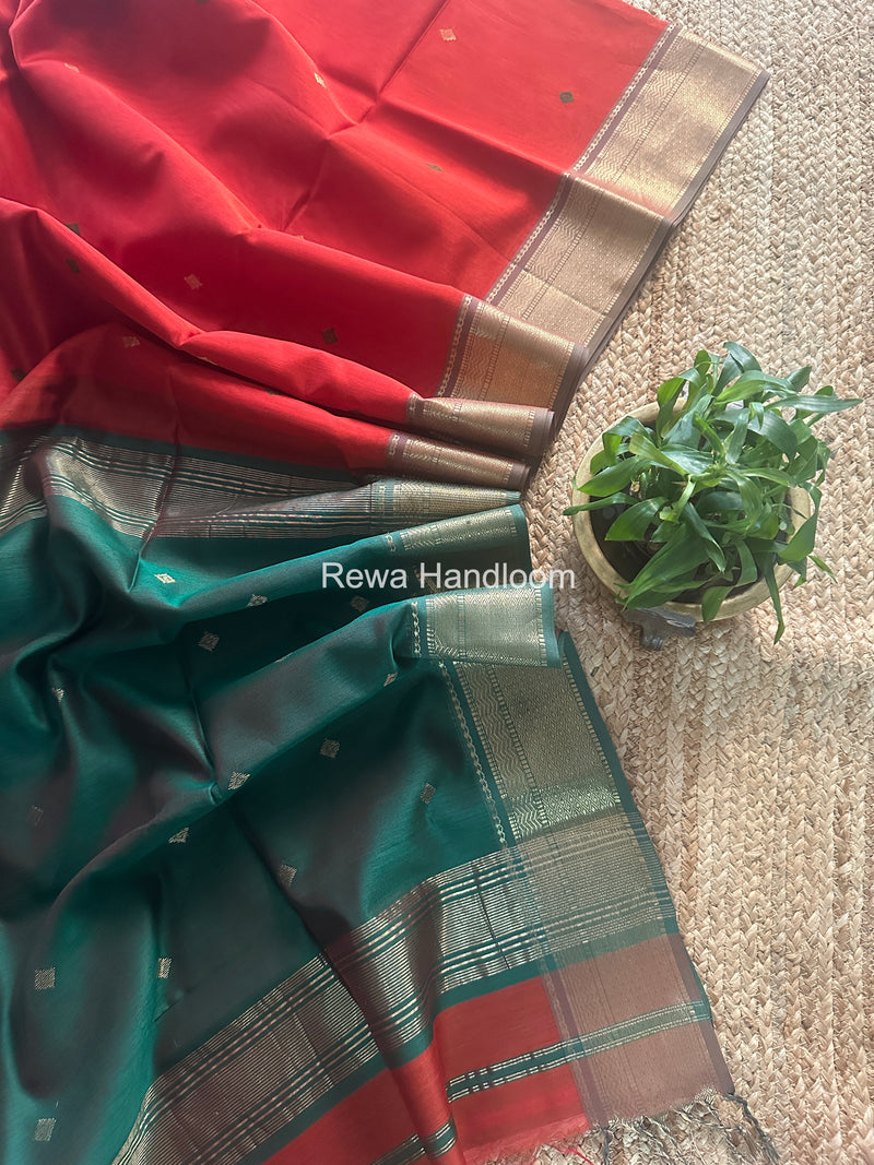 Maheshwari Rust Flower Butti Saree PTB0161
