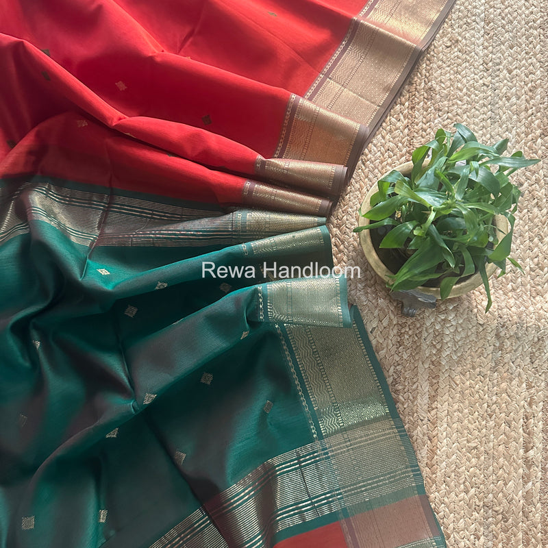 Maheshwari Rust Flower Butti Saree PTB0161