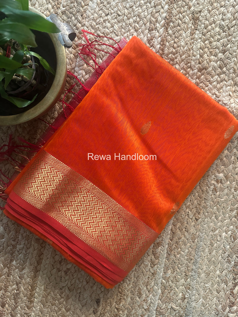 Maheshwari Orange Flower Butti Saree PTB0158