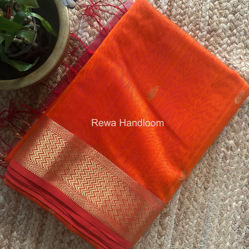 Maheshwari Orange Flower Butti Saree PTB0158