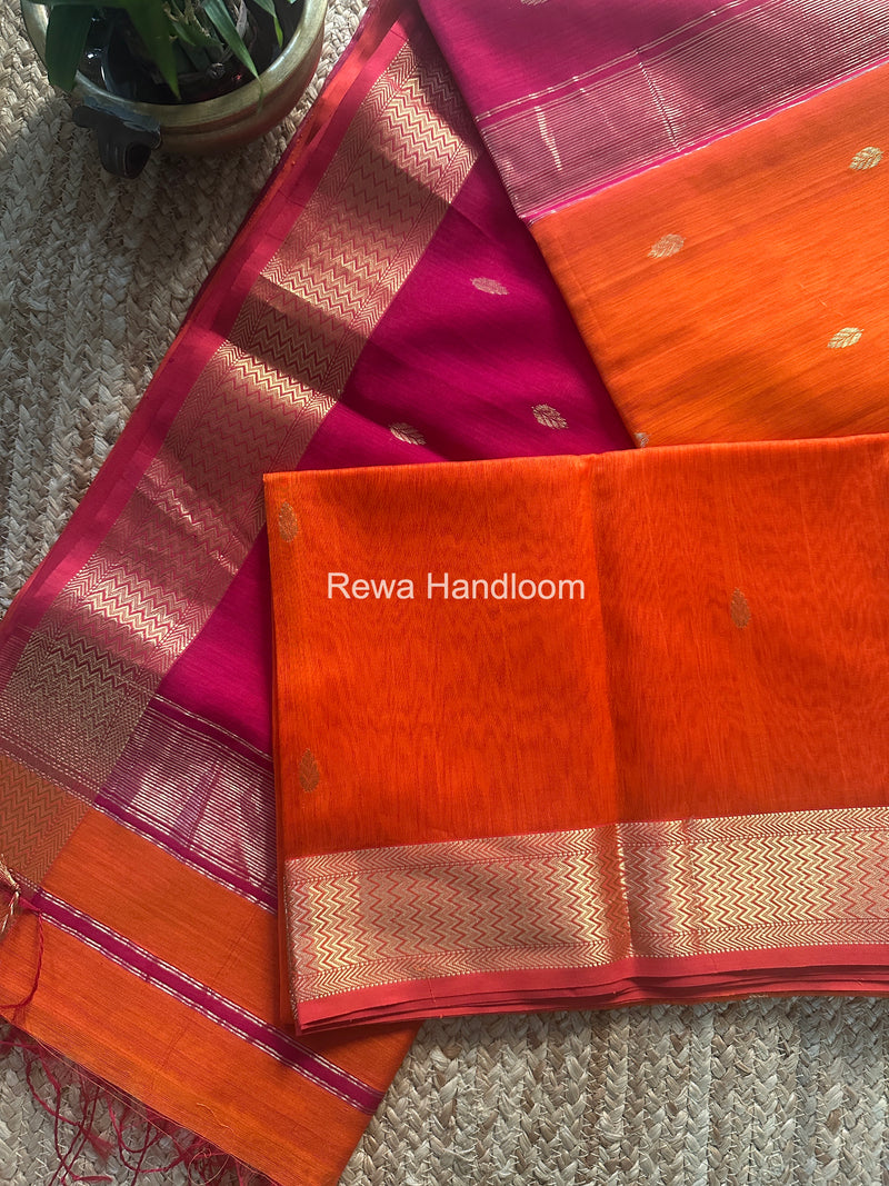 Maheshwari Orange Flower Butti Saree PTB0158