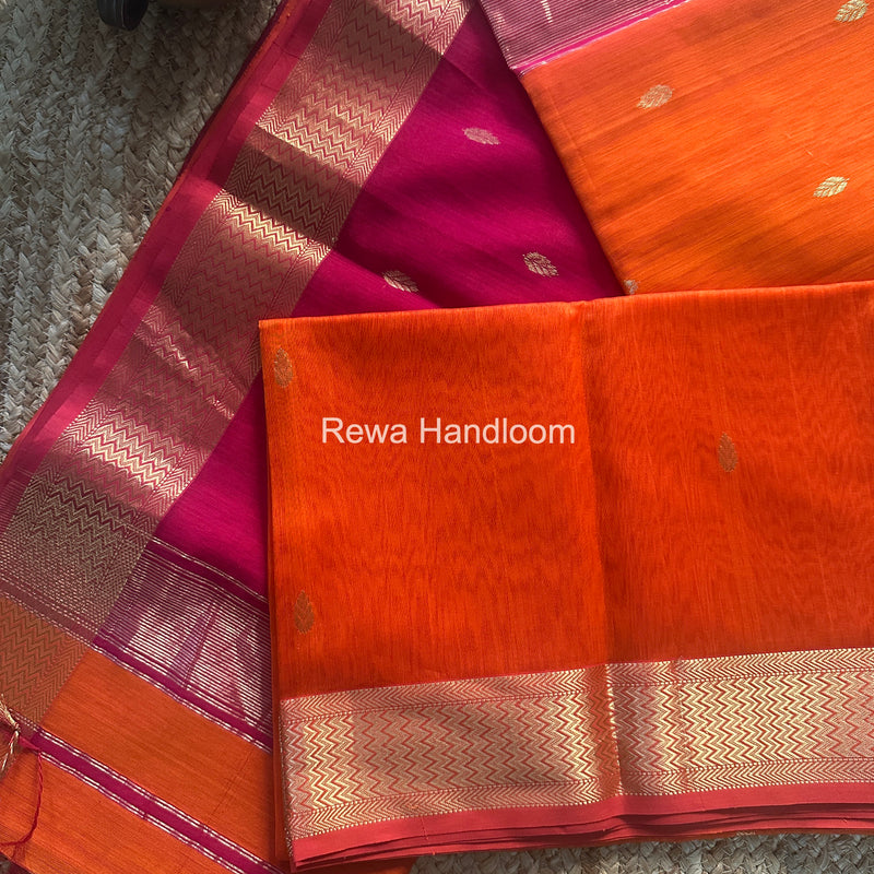 Maheshwari Orange Flower Butti Saree PTB0158