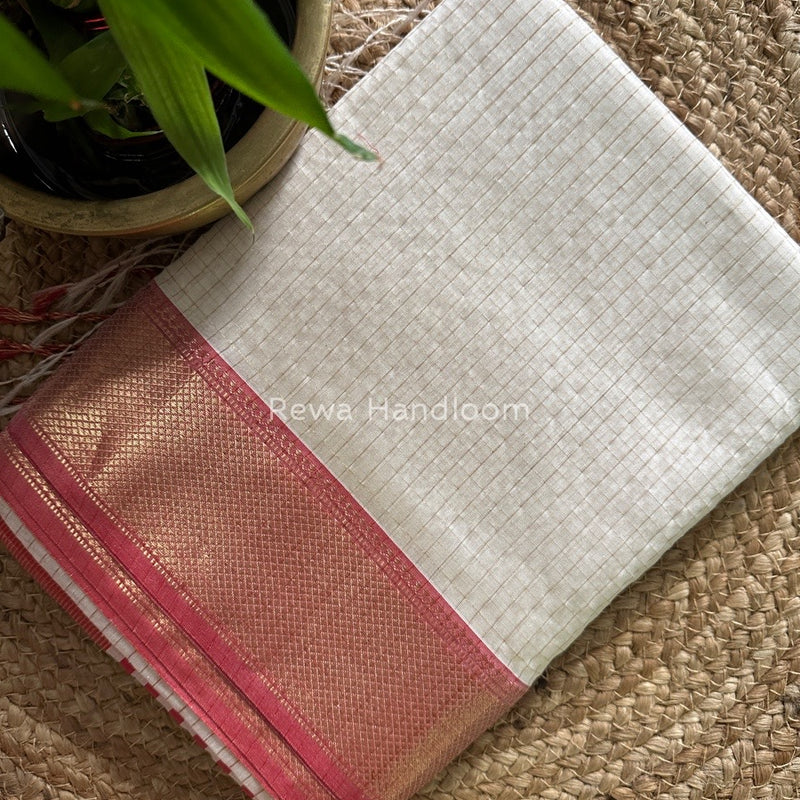 Maheshwari White Zari Checks Saree ZCHX048