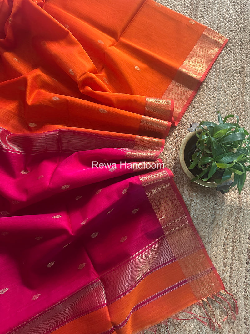 Maheshwari Orange Flower Butti Saree PTB0158