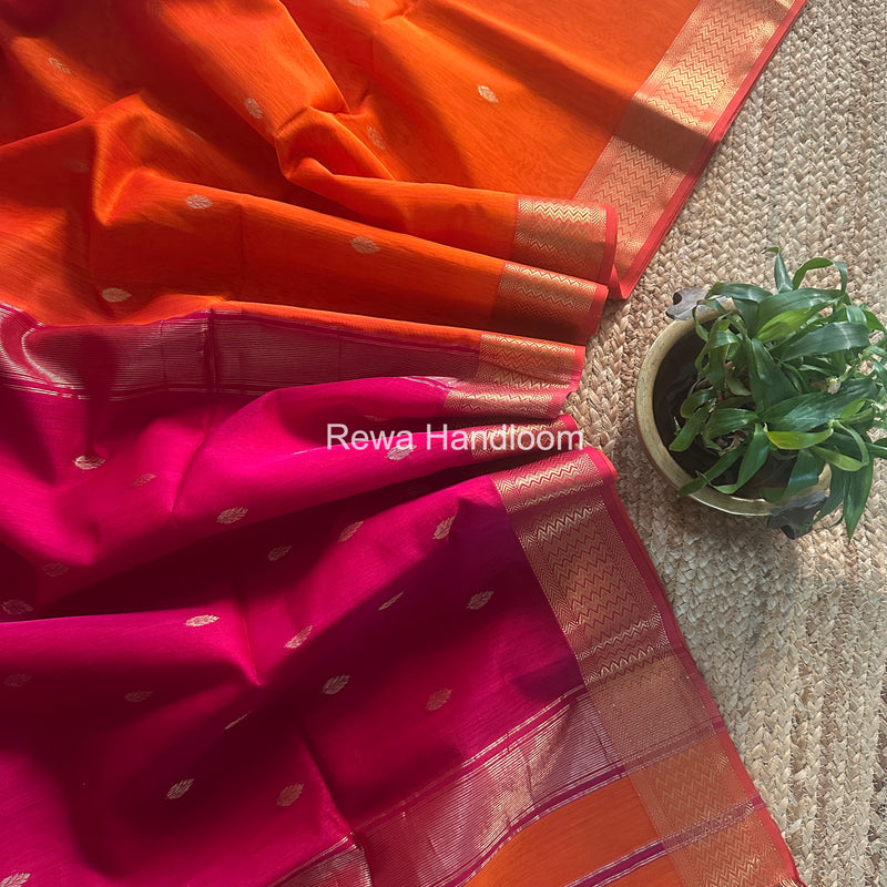 Maheshwari Orange Flower Butti Saree PTB0158