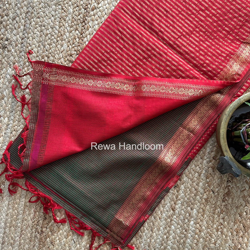 Maheshwari bottle Green Garbha Reshami Silk Saree GS359