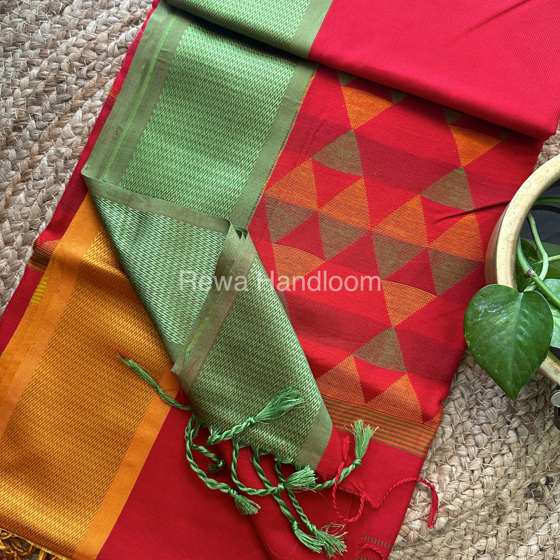 Maheshwari Red Heavy Pallu Saree-DPS04