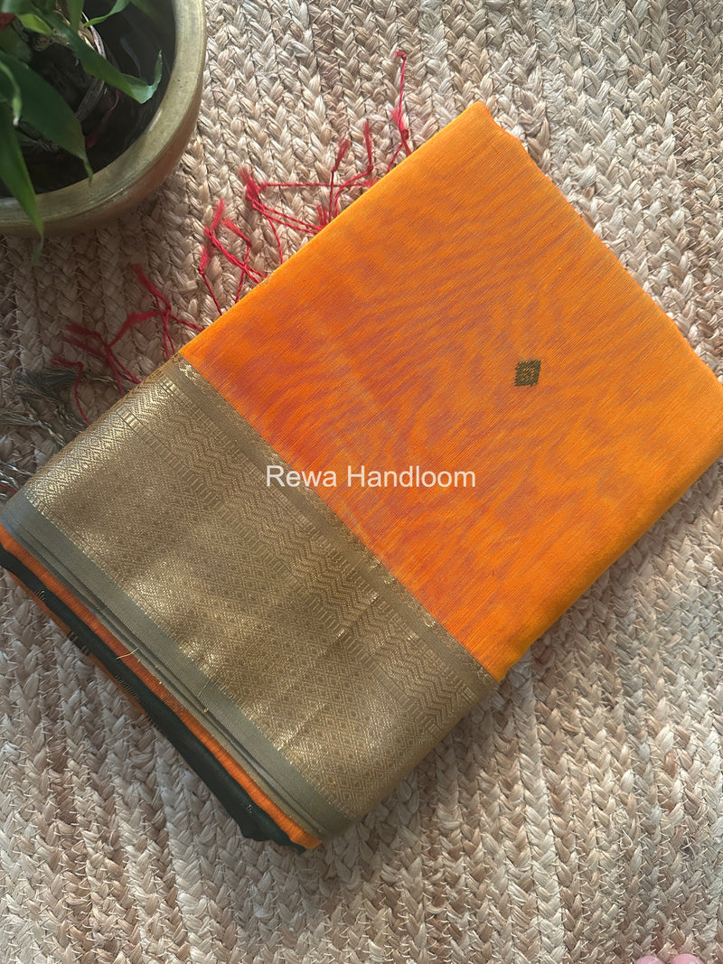 Maheshwari Turmeric Yellow Flower Butti Saree PTB0163