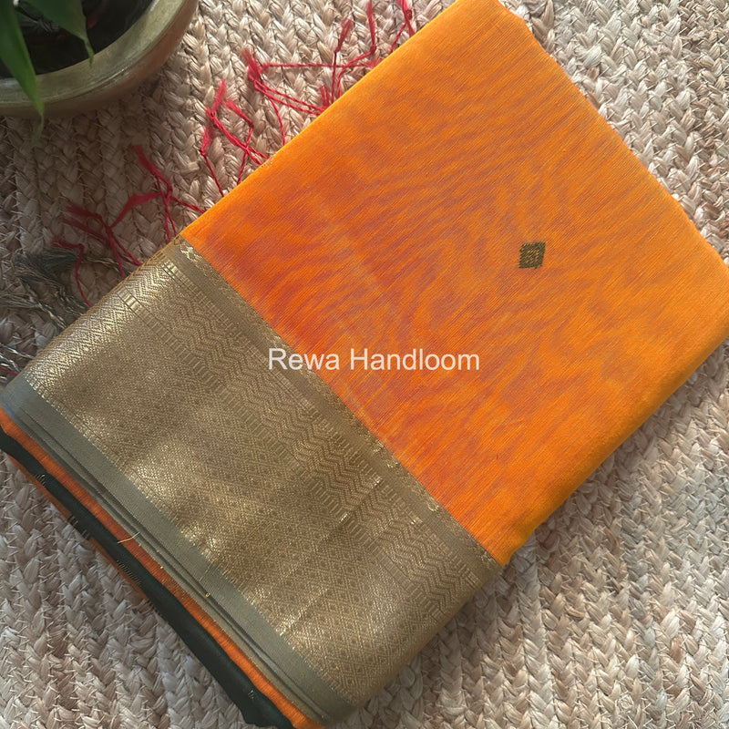 Maheshwari Turmeric Yellow Flower Butti Saree PTB0163