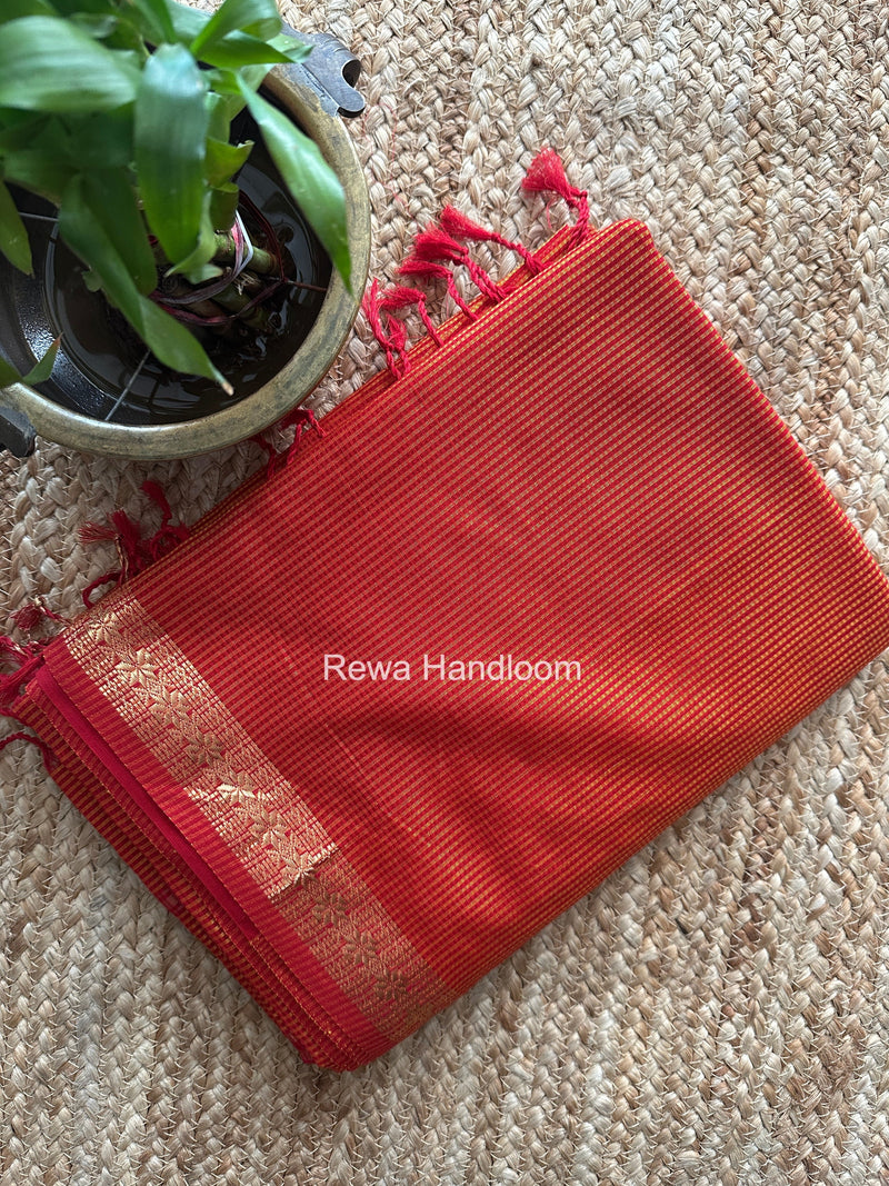 Maheshwari Orange Garbha Reshami Silk Saree GS358 Rewa Handloom