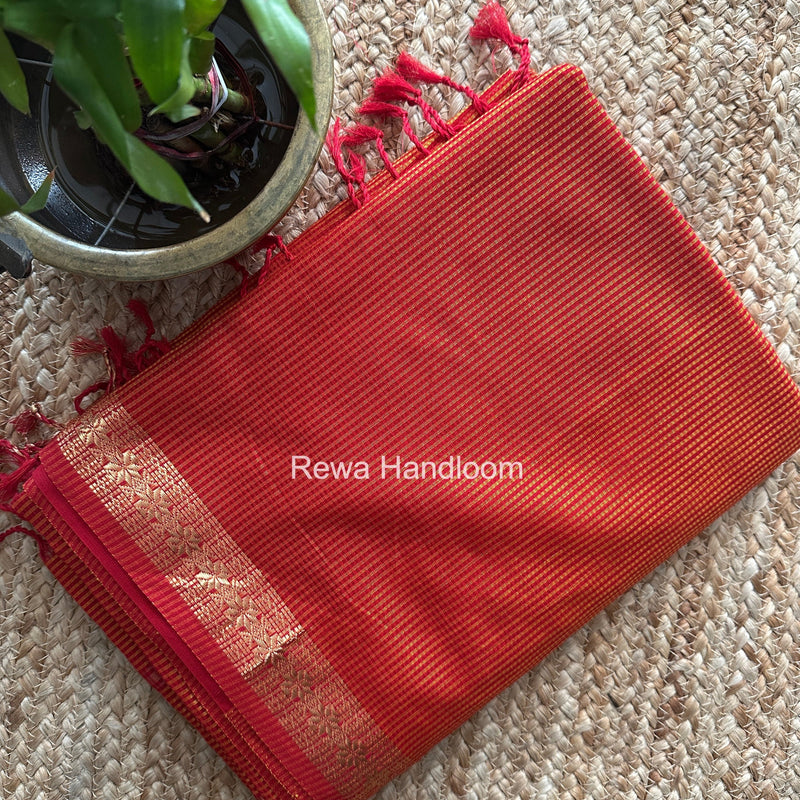 Maheshwari Orange Garbha Reshami Silk Saree GS358 Rewa Handloom