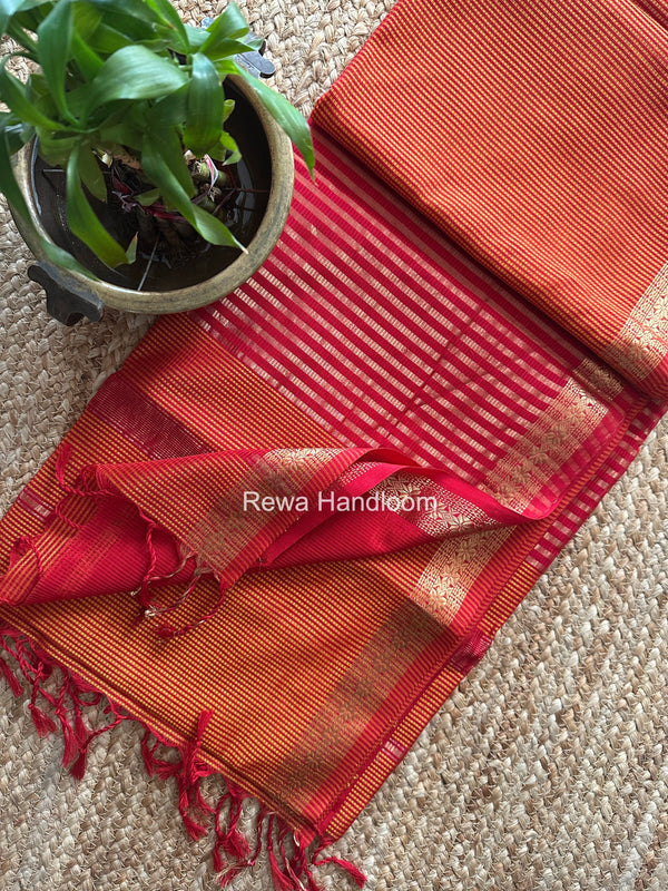 Maheshwari Orange Garbha Reshami Silk Saree GS358 Rewa Handloom