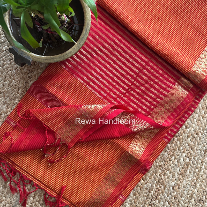 Maheshwari Orange Garbha Reshami Silk Saree GS358 Rewa Handloom