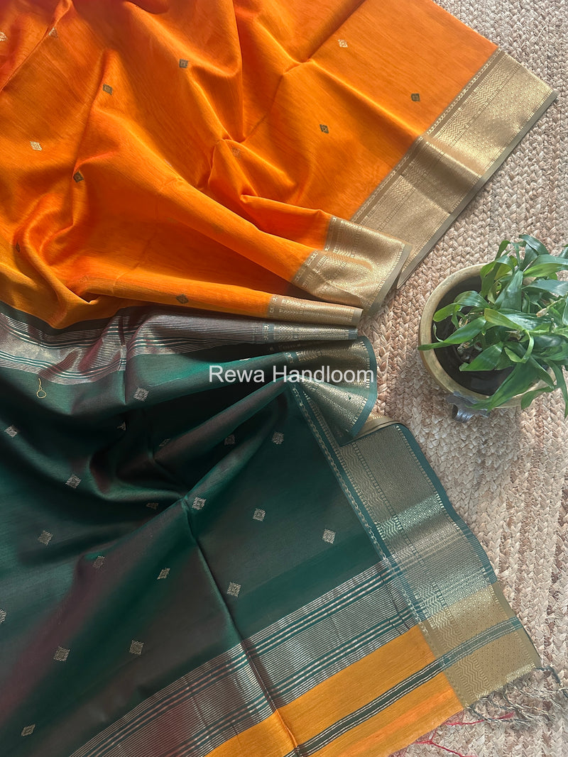Maheshwari Turmeric Yellow Flower Butti Saree PTB0163