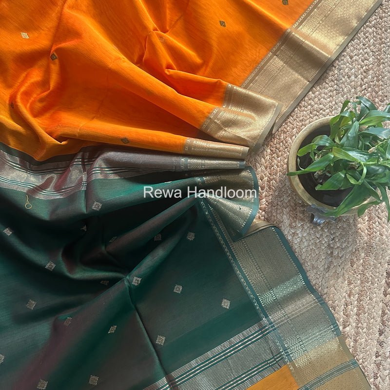 Maheshwari Turmeric Yellow Flower Butti Saree PTB0163