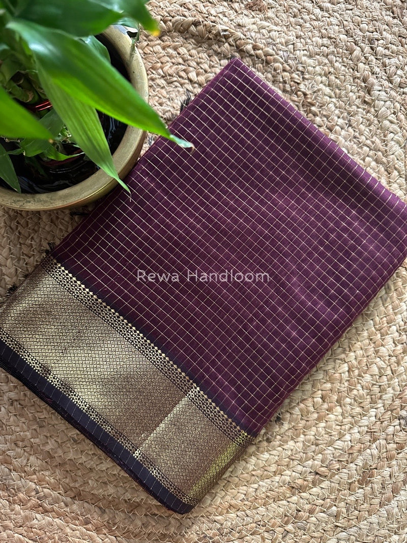Maheshwari Wine Zari Checks Saree ZCHX054