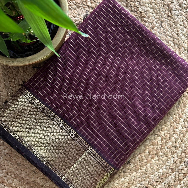 Maheshwari Wine Zari Checks Saree ZCHX054