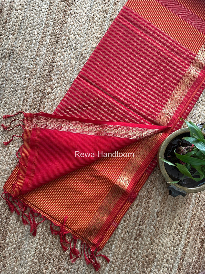 Maheshwari Orange Garbha Reshami Silk Saree GS358 Rewa Handloom