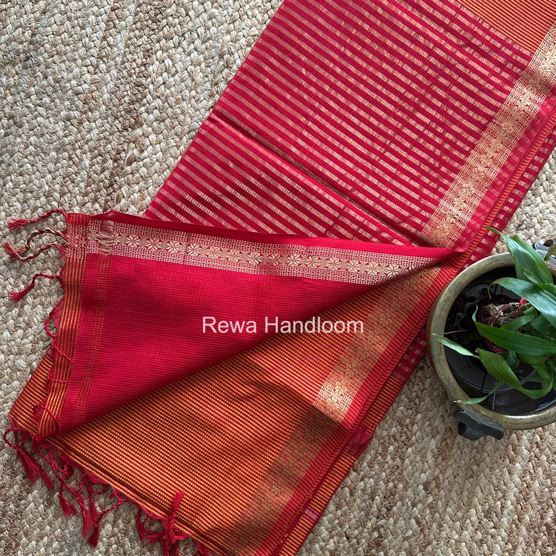 Maheshwari Orange Garbha Reshami Silk Saree GS358 Rewa Handloom