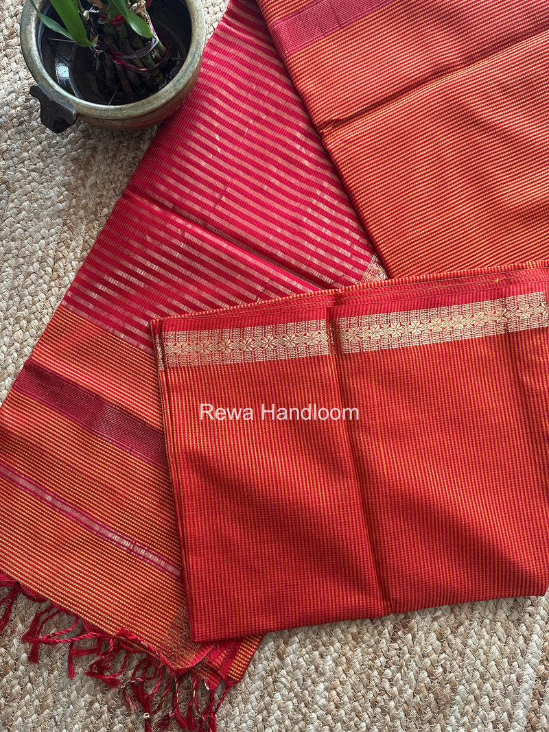 Maheshwari Orange Garbha Reshami Silk Saree GS358 Rewa Handloom