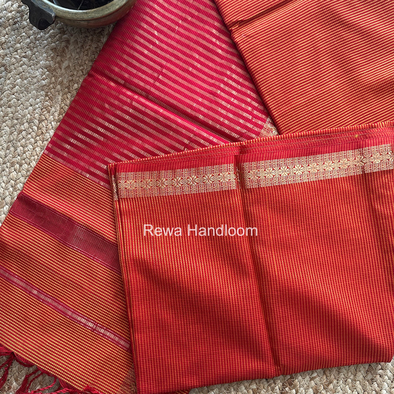 Maheshwari Orange Garbha Reshami Silk Saree GS358 Rewa Handloom