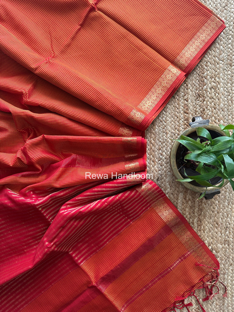 Maheshwari Orange Garbha Reshami Silk Saree GS358 Rewa Handloom