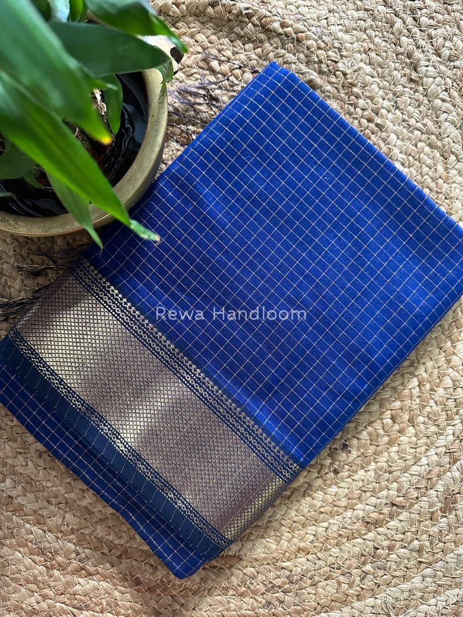 Maheshwari Blue Zari Checks Saree ZCHX043