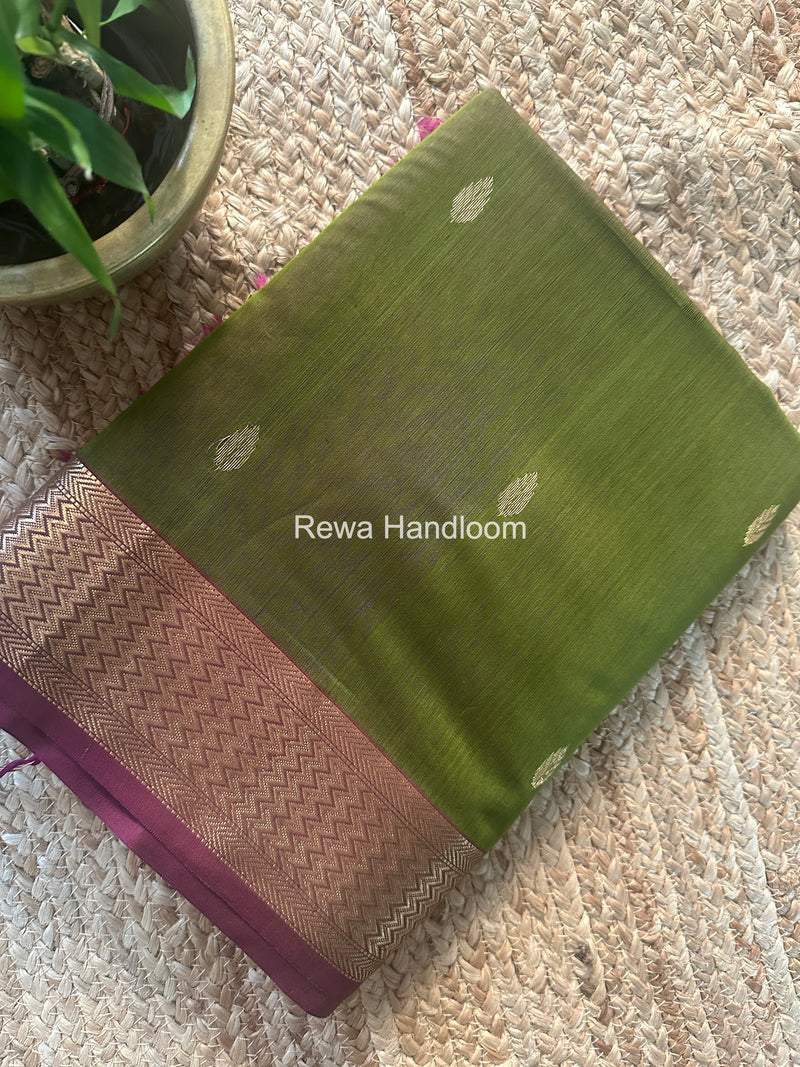 Maheshwari Mehendi Green Flower Butti Saree PTB0156
