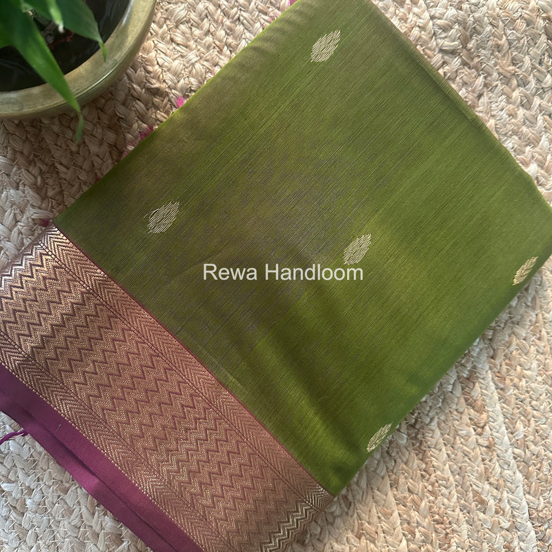 Maheshwari Mehendi Green Flower Butti Saree PTB0156