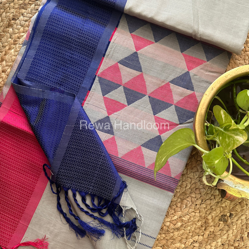 Maheshwari Light Grey Heavy Pallu Saree-DPS015