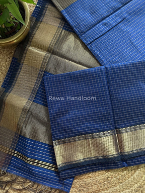 Maheshwari Blue Zari Checks Saree ZCHX043