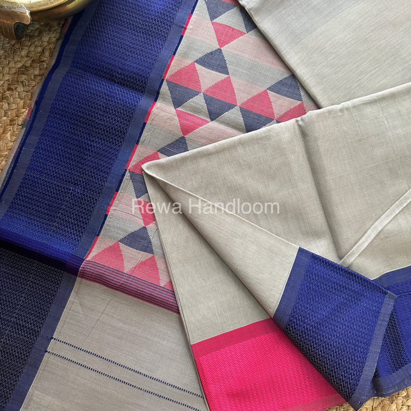Maheshwari Light Grey Heavy Pallu Saree-DPS015