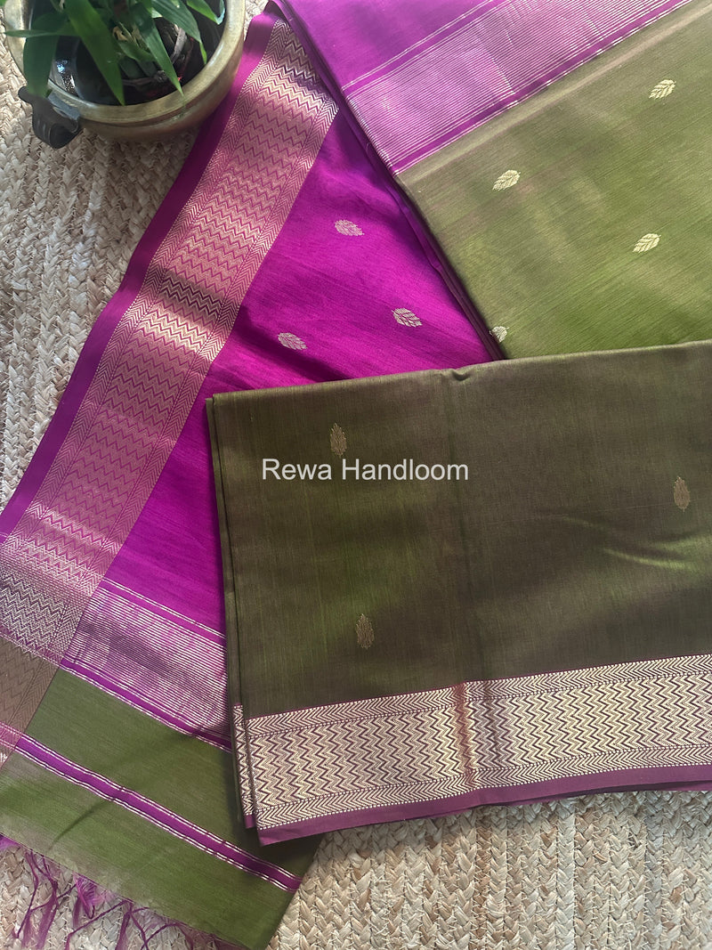 Maheshwari Mehendi Green Flower Butti Saree PTB0156