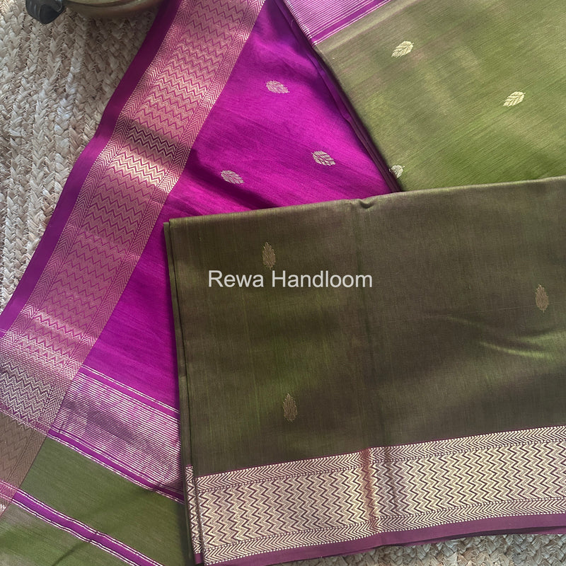 Maheshwari Mehendi Green Flower Butti Saree PTB0156