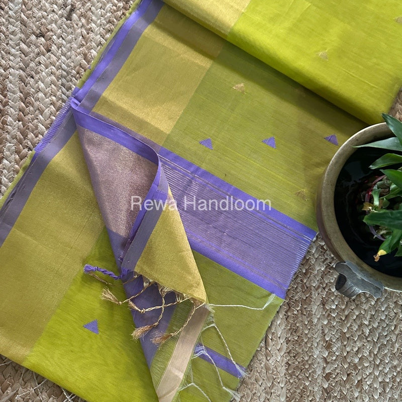 Parrot Green Zari Butti Maheshwari Saree SB0155