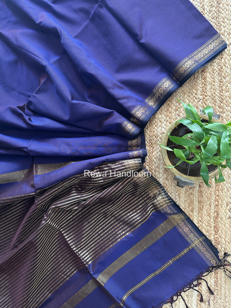 Maheshwari Blue Garbha Reshami Silk Saree GS357